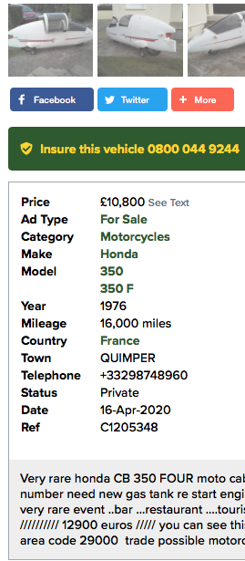 Spec & Price from 2020 Ad for 1976 Streamliner